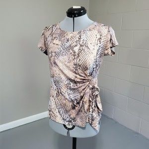 NWT S Levine womens size Petite Small short sleeve ruched tie knot glittery top